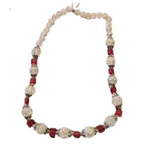 Vintage red crystal cubes and cracked effect beads with caps